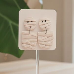 Spooky Mummy Drop Stud - Handmade Earrings - White
